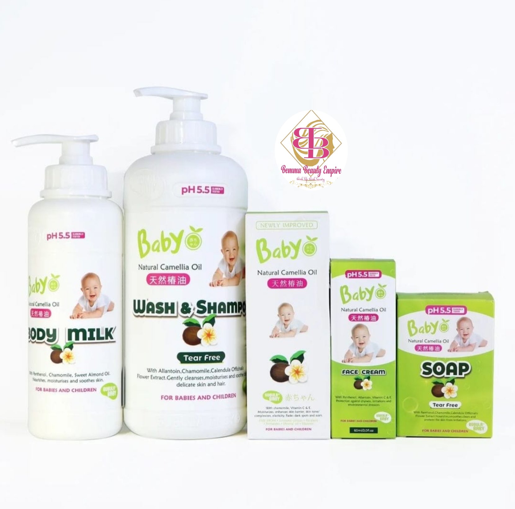 Natural camillia oil full set with bigger sizes Lotion 500ml,shower gel 1000ml.5products