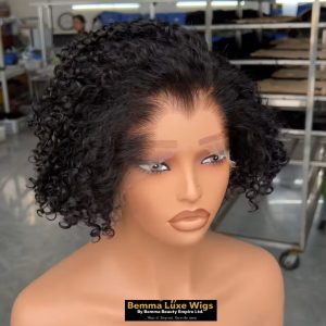 Raw burmese curls pixel cut wig 8″.9by6 HD closure glueless wig.one size fits all. Natural Colour 100% human hair